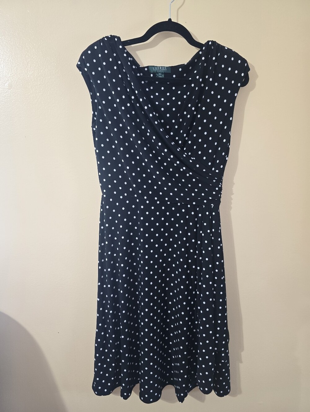 Lauren Ralph Lauren Black and White Polka Dot Faux-Wrap Maxi Dress